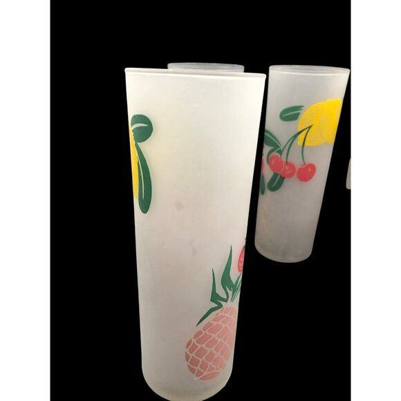 Set Of 4 Mid Century Federal Frosted Tom Collins Glasses With Retro Fruit Design - Picture 11 of 16